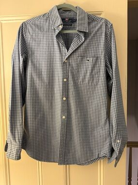 Vineyard Vines Blue Gingham Long-Sleeve Button-Down Shirt